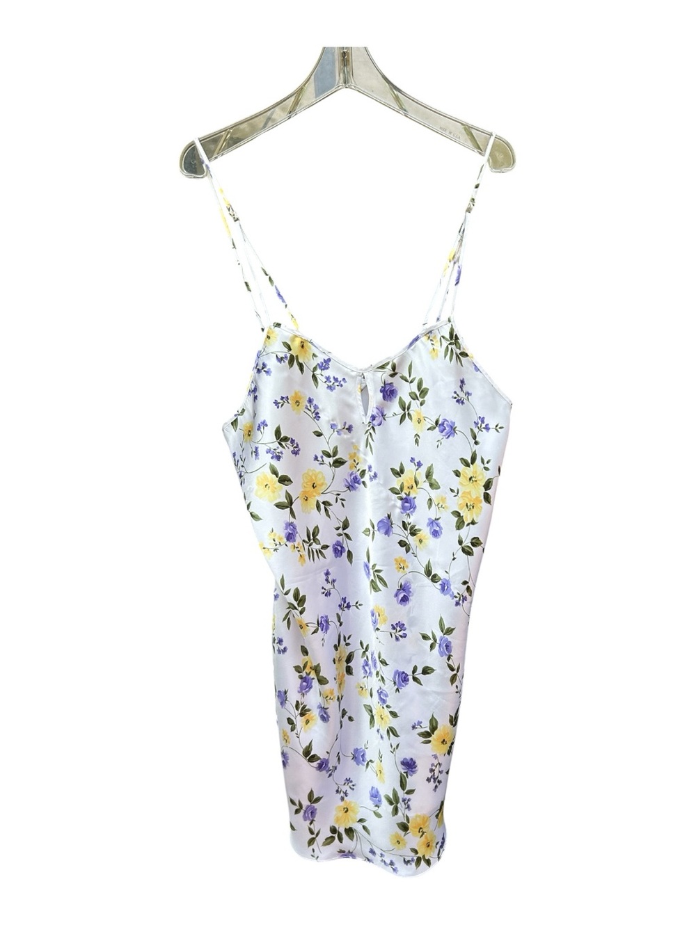 Secret Treasures White Slip Dress with Lavender Floral Accents